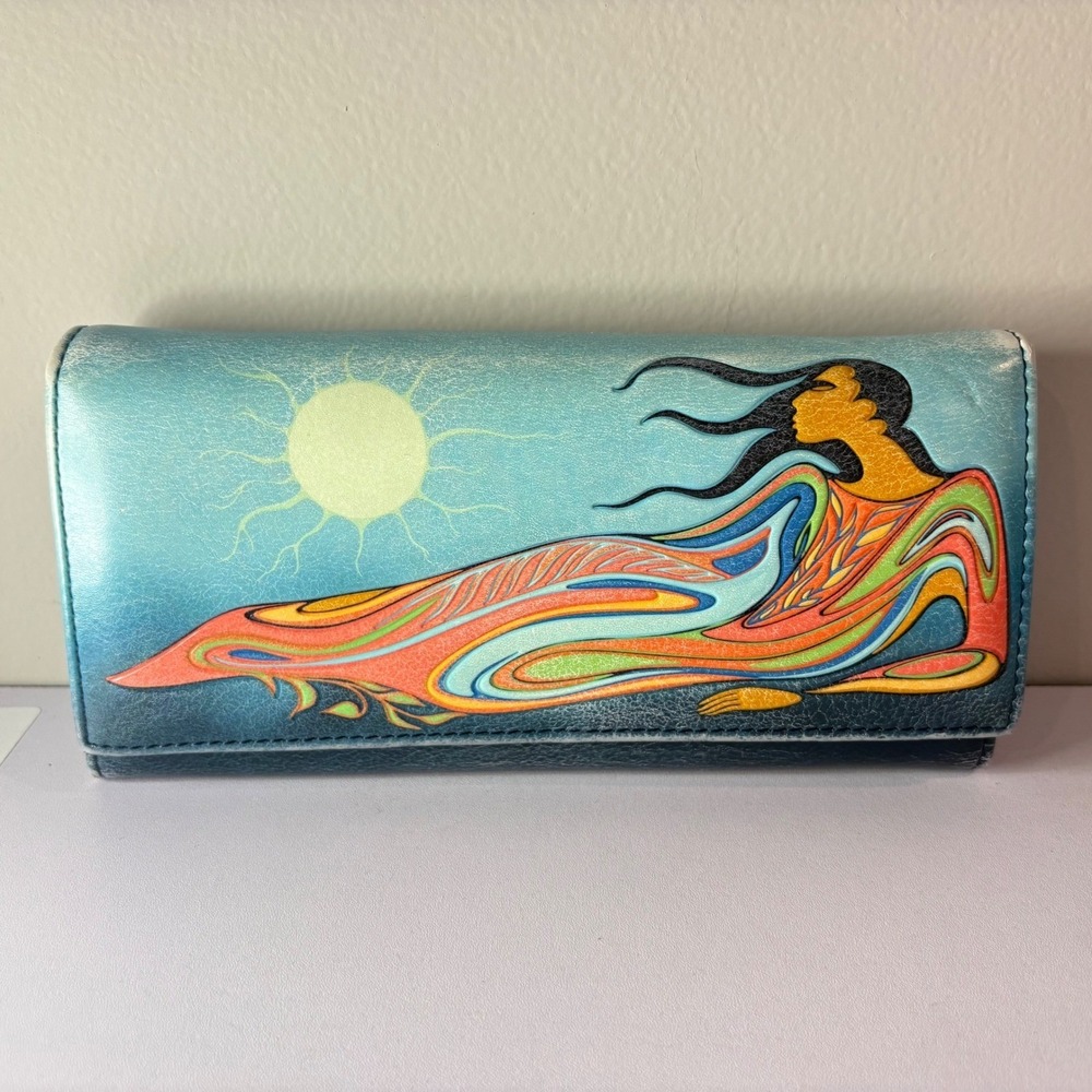 Maxine Noel Earthy Art Wallet Mother Earth Indigenous Clutch Aqua Vegan Leather